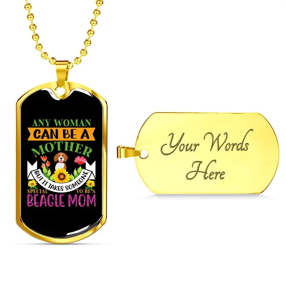 Mother Beagle Mom Personalized Engraved Gold Dog Tag Necklace Custom Name Date